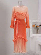 Ombre Pleated Ruffle Long Dress